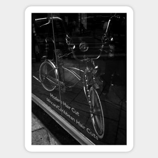 Bicycle in Barbershop Window. York, United Kingdom Sticker